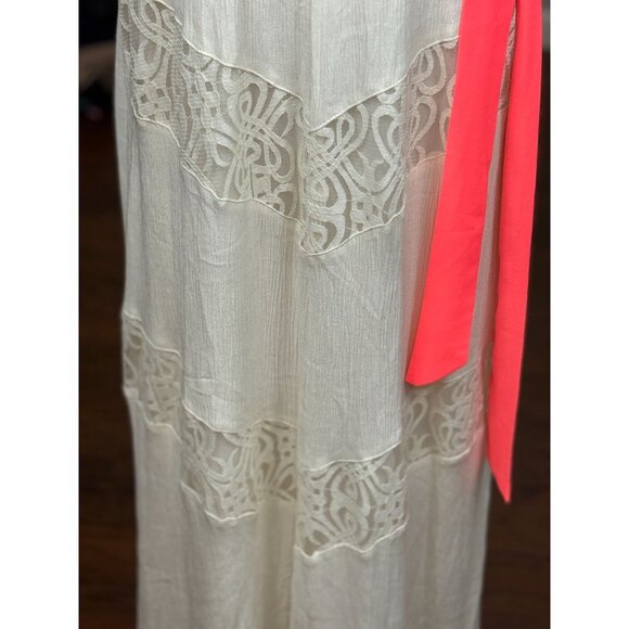 Boho Chic Halter Maxi Dress Coral Ivory Crochet Lace Dainty Hooligan Womens M - Picture 8 of 11